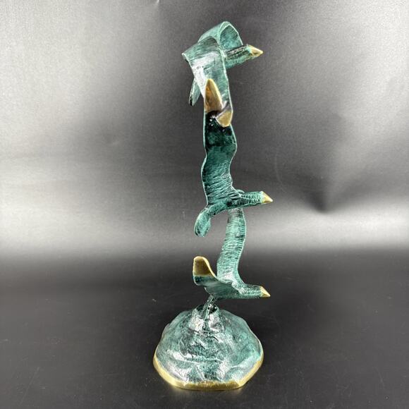 Vintage Metal Brass Seagull Flying Birds Statue Sculpture with Painted Verdigris - Picture 9 of 12
